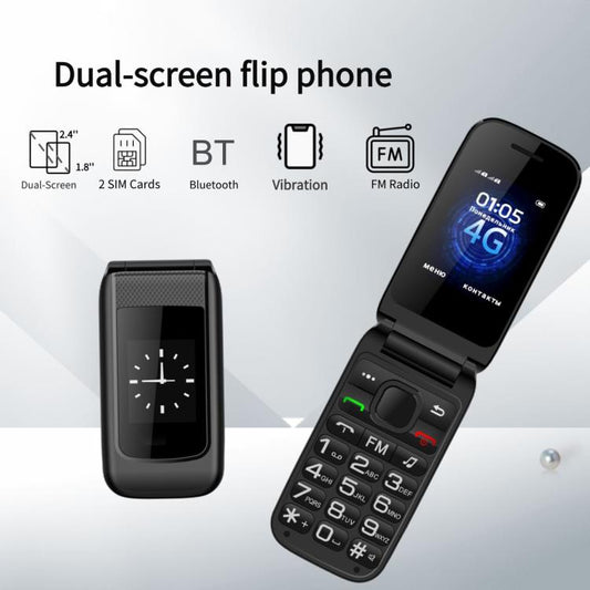 B326 Dual Screen Flip Elder Phone, 2.4 inch Inner, 1.8 inch Outer, 24 Keys, Network: 2G, Dual SIM, EU Plug