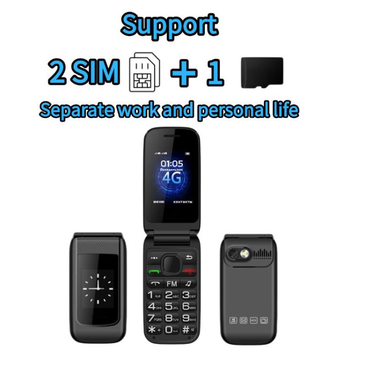 B326 Dual Screen Flip Elder Phone, 2.4 inch Inner, 1.8 inch Outer, 24 Keys, Network: 2G, Dual SIM, EU Plug