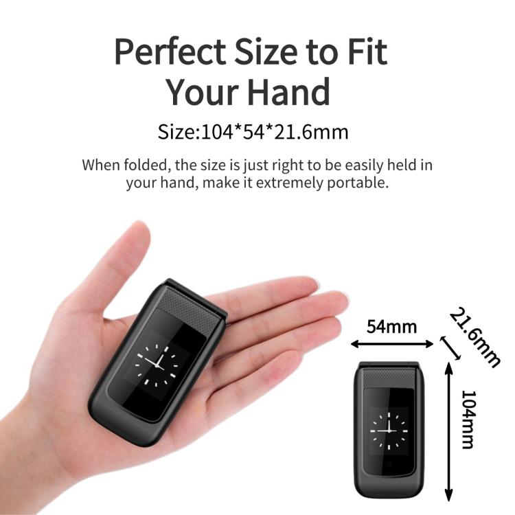 B326 Dual Screen Flip Elder Phone, 2.4 inch Inner, 1.8 inch Outer, 24 Keys, Network: 2G, Dual SIM, EU Plug