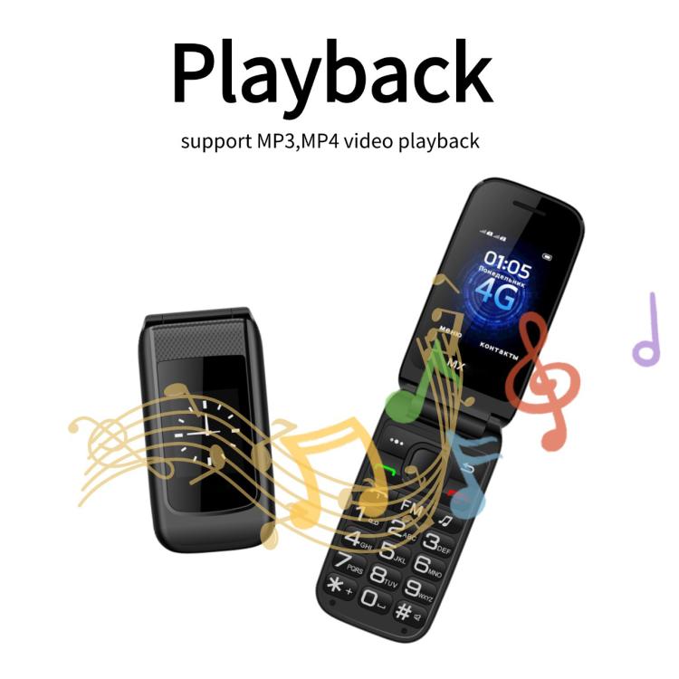 B326 Dual Screen Flip Elder Phone, 2.4 inch Inner, 1.8 inch Outer, 24 Keys, Network: 2G, Dual SIM, EU Plug