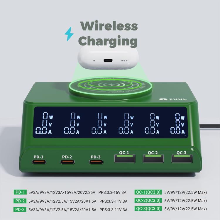 2UUL PC11 110W Multi-Port PD + QC Desktop Charging Station with 15W Wireless Charging, EU Plug, US Plug