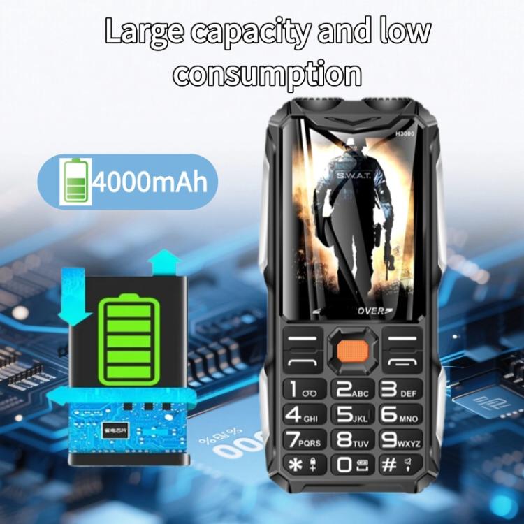 H3000 Elder Rugged Phone, 4000mAh Battery, 2.8 inch, 21 Keys, Network: 2G, LED Flashlight, FM, Dual SIM, EU Plug