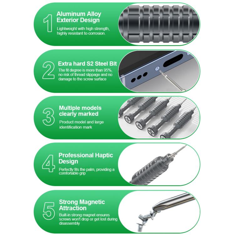 RELIFE RL-730A 5 in 1 Steel Cannon King Classic Series Aluminum Alloy Screwdriver Set, 5 in 1 Set