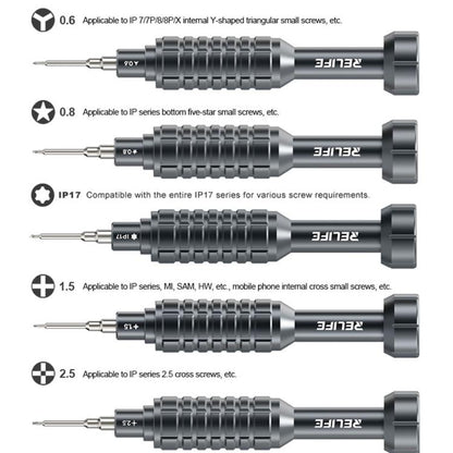 RELIFE RL-730 Steel Cannon King Classic Series Aluminum Alloy Screwdriver Set, Star 0.8, Phillips 1.5, Phillips 2.5, Y 0.6, Torx T1