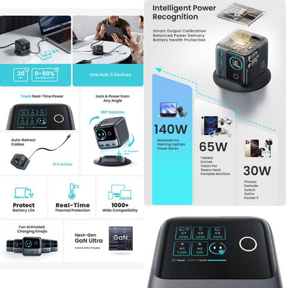 JOYROOM JR-TRD01 PODIX 140W 5-Port Desktop GaN Charger, US Plug, EU Plug, UK Plug