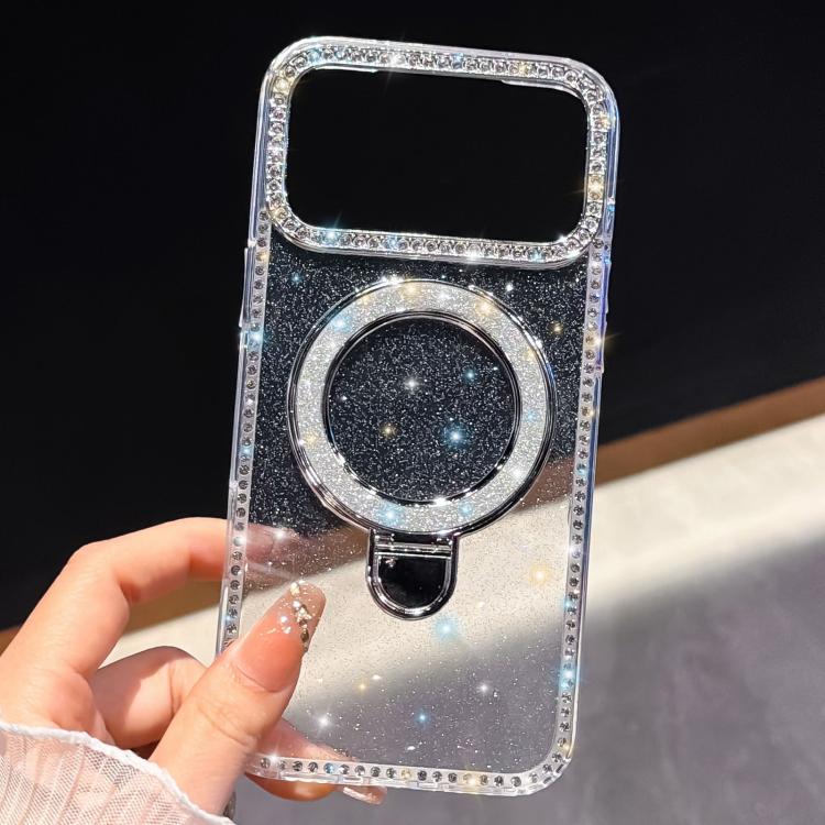 Rhinestone Glitter Kickstand Dual-side IMD Phone Case, For iPhone 13