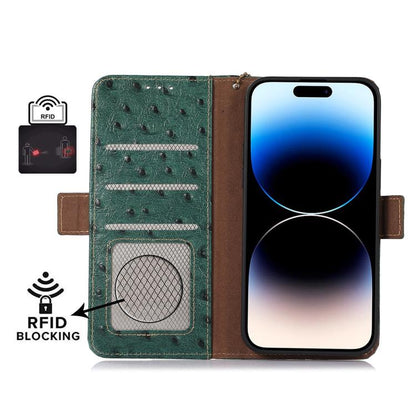 Ostrich Pattern Genuine Leather RFID Phone Case, For Google Pixel 10a