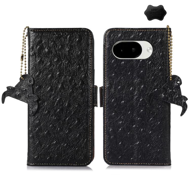 Ostrich Pattern Genuine Leather RFID Phone Case, For Google Pixel 10a