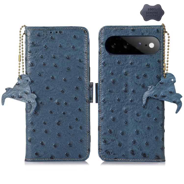 Ostrich Pattern Genuine Leather RFID Phone Case, For Google Pixel 11 Pro XL, For Google Pixel 11 / 11 Pro, For Google Pixel 10a