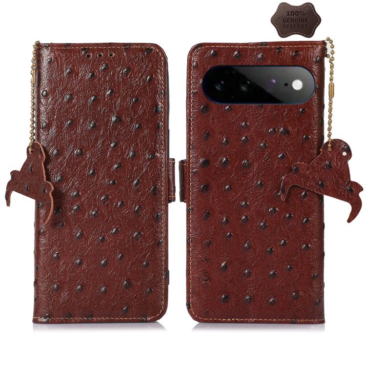 Ostrich Pattern Genuine Leather RFID Phone Case, For Google Pixel 11 Pro XL, For Google Pixel 11 / 11 Pro, For Google Pixel 10a
