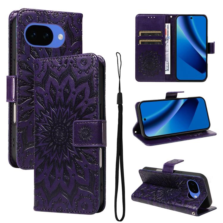 Embossed Sunflower Pattern Flip Leather Phone Case, For Google Pixel 10a