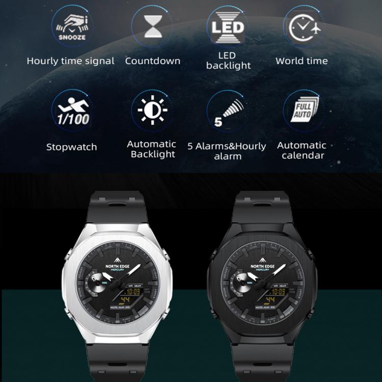 NORTH EDGE Mercury Outdoor Sports Zinc Alloy 5ATM Luminous Electronic Watch