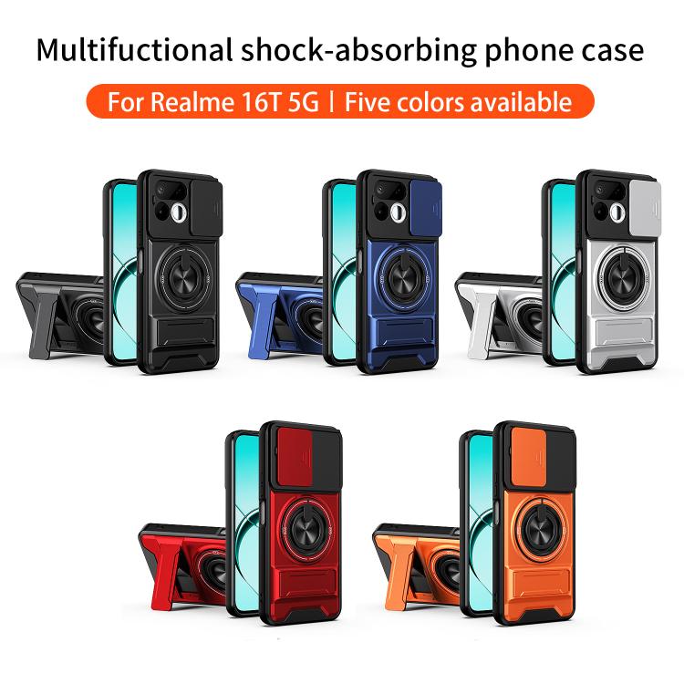 Lens Sliding Window Multifunctional Magnetic Shockproof Phone Case, For Realme 16T 5G, For Realme C61 4G Global / C63, For Realme 12 5G
