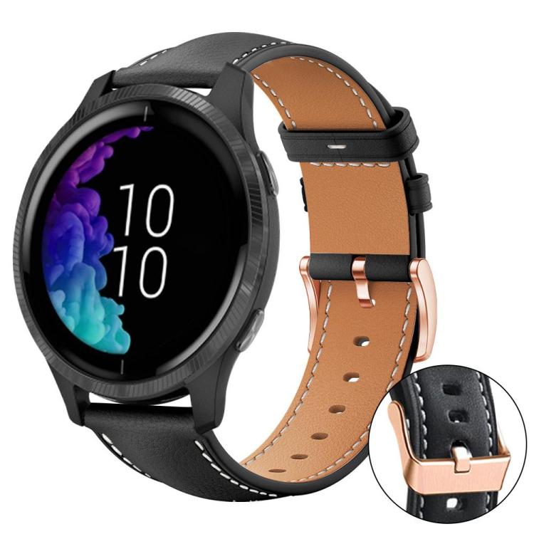xDfind Flat Head Rose Gold Buckle Black Shark Fine Grain Vegan Leather Watch Band, 18mm, 20mm, 22mm