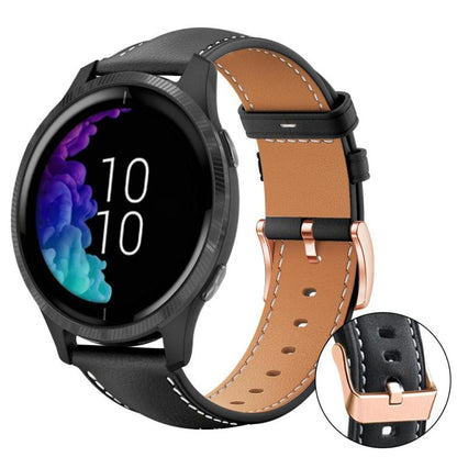 xDfind Flat Head Rose Gold Buckle Black Shark Fine Grain Vegan Leather Watch Band, 18mm, 20mm, 22mm