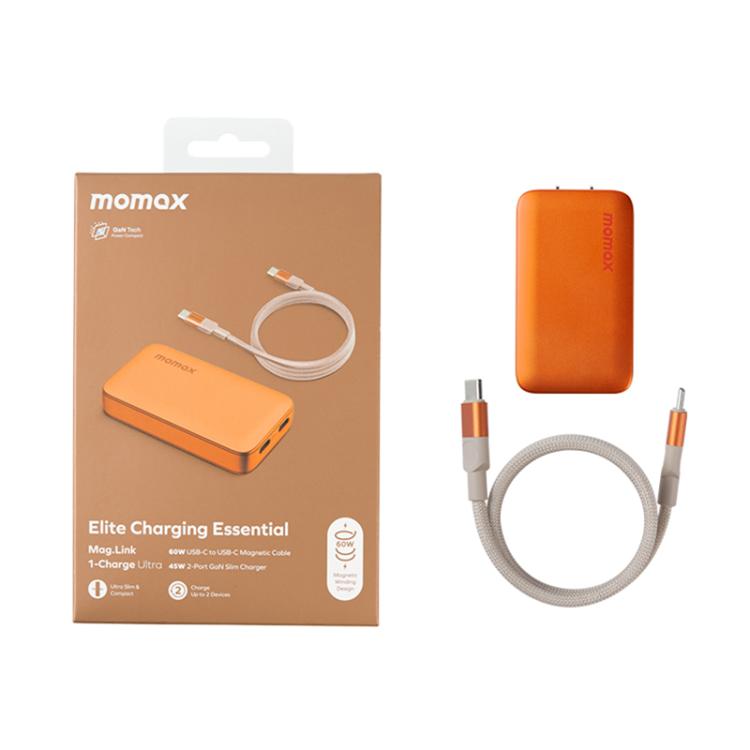 MOMAX UM79 1-Charge Ultra 45W 2-Port GaN Silm Fast Charger Kit, US Plug