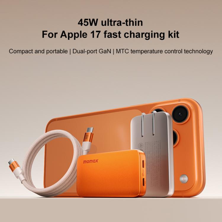 MOMAX UM79 1-Charge Ultra 45W 2-Port GaN Silm Fast Charger Kit, US Plug