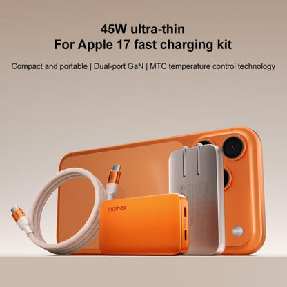 MOMAX UM79 1-Charge Ultra 45W 2-Port GaN Silm Fast Charger Kit, US Plug