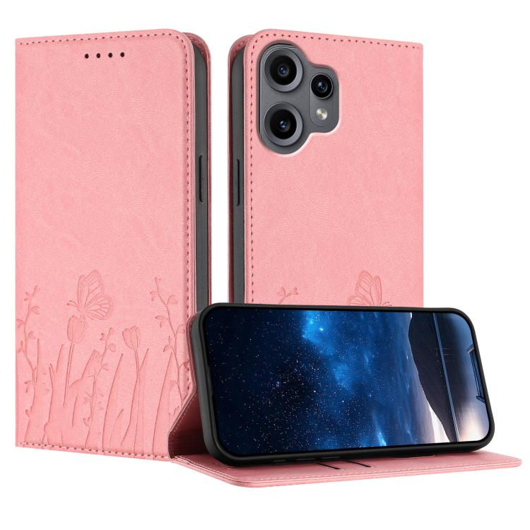 Tulips Butterfly Pattern Magnetic Vegan Leather Phone Case, For Nothing Phone 4a Pro, For Nothing Phone 4a, For Nothing CMF Phone 2 Pro, For Nothing Phone 3a, For Nothing Phone 3a Pro, For Nothing Phone 2a, For Nothing Phone 2, For Nothing Phone 1