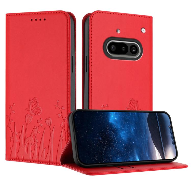 Tulips Butterfly Pattern Magnetic Vegan Leather Phone Case, For Nothing Phone 4a Pro, For Nothing Phone 4a, For Nothing CMF Phone 2 Pro, For Nothing Phone 3a, For Nothing Phone 3a Pro, For Nothing Phone 2a, For Nothing Phone 2, For Nothing Phone 1