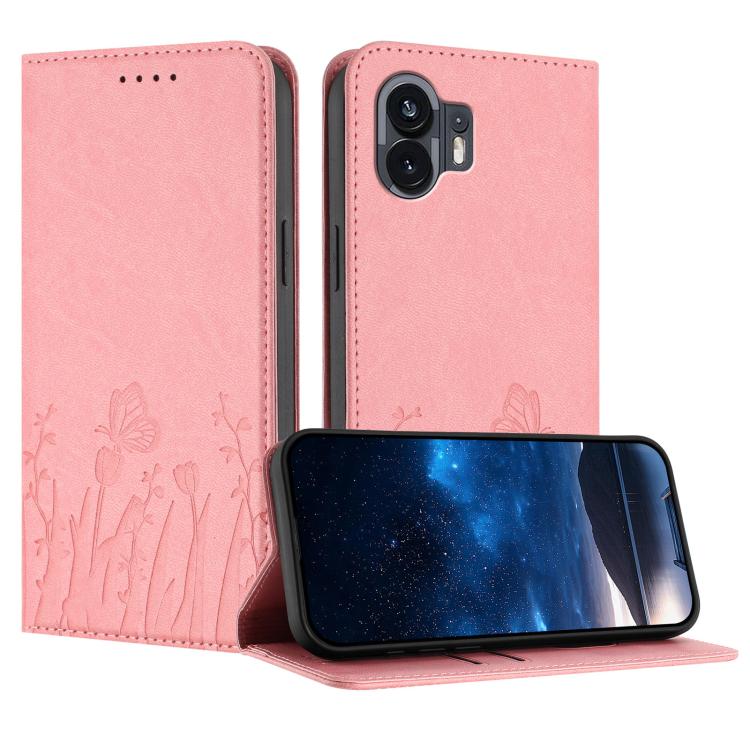 Tulips Butterfly Pattern Magnetic Vegan Leather Phone Case, For Nothing Phone 4a Pro, For Nothing Phone 4a, For Nothing CMF Phone 2 Pro, For Nothing Phone 3a, For Nothing Phone 3a Pro, For Nothing Phone 2a, For Nothing Phone 2, For Nothing Phone 1