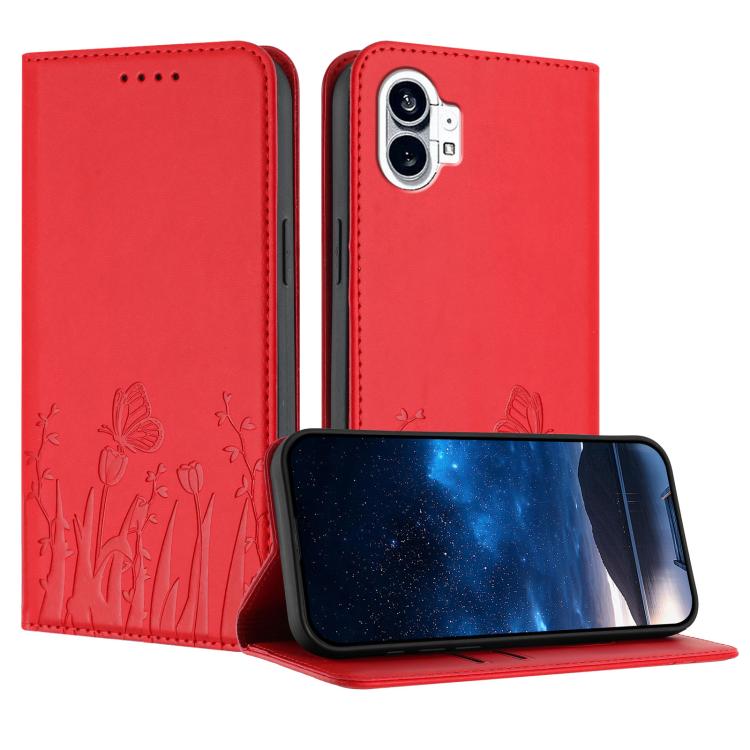 Tulips Butterfly Pattern Magnetic Vegan Leather Phone Case, For Nothing Phone 4a Pro, For Nothing Phone 4a, For Nothing CMF Phone 2 Pro, For Nothing Phone 3a, For Nothing Phone 3a Pro, For Nothing Phone 2a, For Nothing Phone 2, For Nothing Phone 1