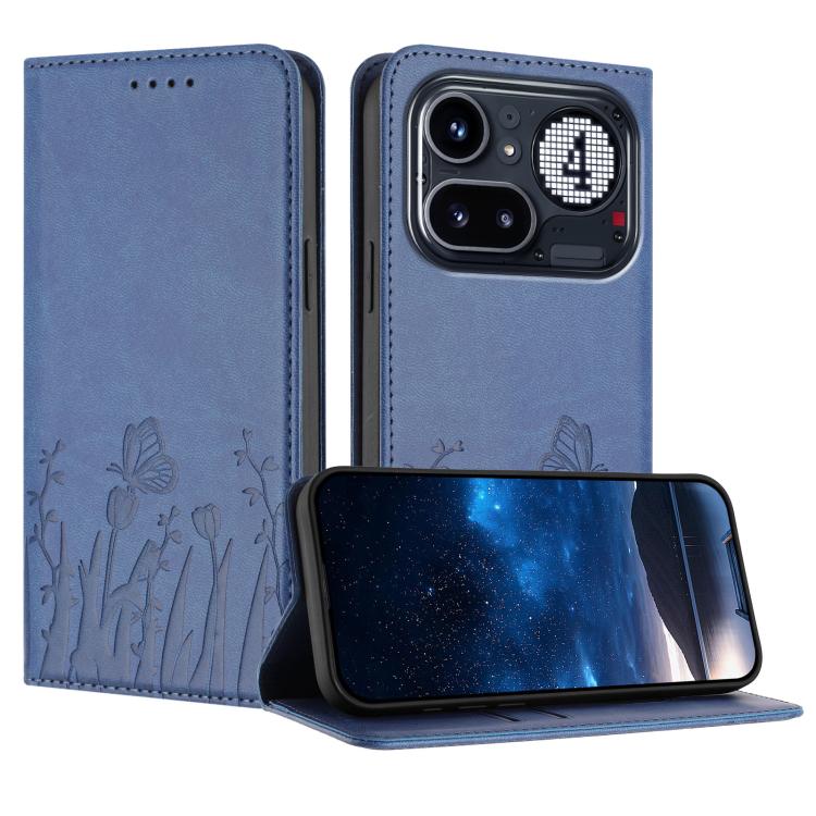 Tulips Butterfly Pattern Magnetic Vegan Leather Phone Case, For Nothing Phone 4a Pro, For Nothing Phone 4a, For Nothing CMF Phone 2 Pro, For Nothing Phone 3a, For Nothing Phone 3a Pro, For Nothing Phone 2a, For Nothing Phone 2, For Nothing Phone 1