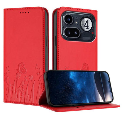 Tulips Butterfly Pattern Magnetic Vegan Leather Phone Case, For Nothing Phone 4a Pro, For Nothing Phone 4a, For Nothing CMF Phone 2 Pro, For Nothing Phone 3a, For Nothing Phone 3a Pro, For Nothing Phone 2a, For Nothing Phone 2, For Nothing Phone 1