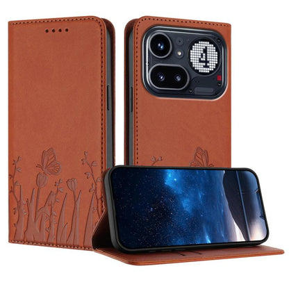 Tulips Butterfly Pattern Magnetic Vegan Leather Phone Case, For Nothing Phone 4a Pro, For Nothing Phone 4a, For Nothing CMF Phone 2 Pro, For Nothing Phone 3a, For Nothing Phone 3a Pro, For Nothing Phone 2a, For Nothing Phone 2, For Nothing Phone 1