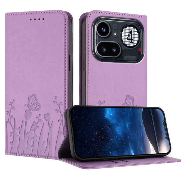 Tulips Butterfly Pattern Magnetic Vegan Leather Phone Case, For Nothing Phone 4a Pro, For Nothing Phone 4a, For Nothing CMF Phone 2 Pro, For Nothing Phone 3a, For Nothing Phone 3a Pro, For Nothing Phone 2a, For Nothing Phone 2, For Nothing Phone 1
