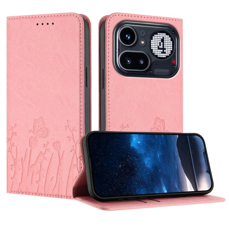 Tulips Butterfly Pattern Magnetic Vegan Leather Phone Case, For Nothing Phone 4a Pro, For Nothing Phone 4a, For Nothing CMF Phone 2 Pro, For Nothing Phone 3a, For Nothing Phone 3a Pro, For Nothing Phone 2a, For Nothing Phone 2, For Nothing Phone 1