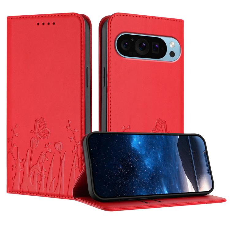 Tulips Butterfly Pattern Magnetic Vegan Leather Phone Case, For Google Pixel 10a, For Google Pixel 10 Pro XL, For Google Pixel 10 / 10 Pro, For Google Pixel 9a, For Google Pixel 9 Pro XL, For Google Pixel 9 / 9 Pro, For Google Pixel 8a                 ...