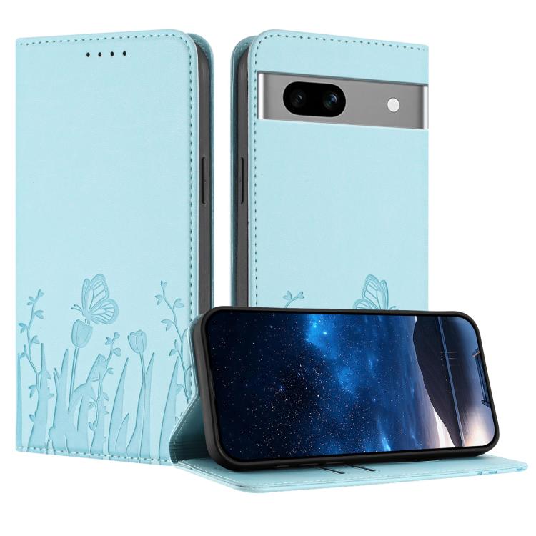 Tulips Butterfly Pattern Magnetic Vegan Leather Phone Case, For Google Pixel 7a, For Google Pixel 7 Pro, For Google Pixel 7, For Google Pixel 6a