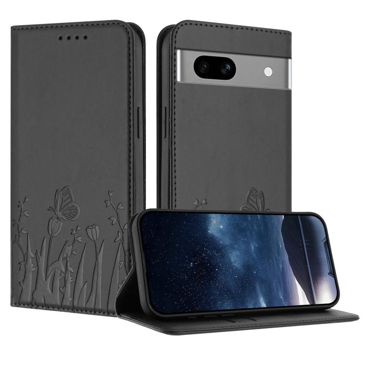 Tulips Butterfly Pattern Magnetic Vegan Leather Phone Case, For Google Pixel 7a, For Google Pixel 7 Pro, For Google Pixel 7, For Google Pixel 6a