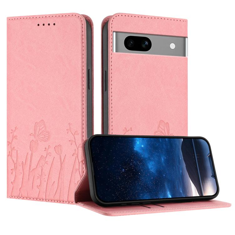 Tulips Butterfly Pattern Magnetic Vegan Leather Phone Case, For Google Pixel 7a, For Google Pixel 7 Pro, For Google Pixel 7, For Google Pixel 6a