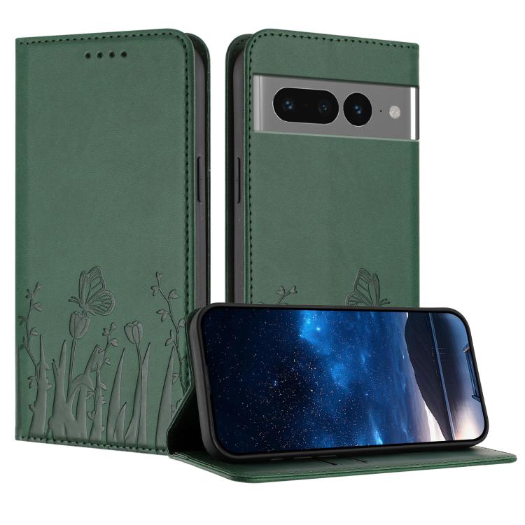 Tulips Butterfly Pattern Magnetic Vegan Leather Phone Case, For Google Pixel 7a, For Google Pixel 7 Pro, For Google Pixel 7, For Google Pixel 6a
