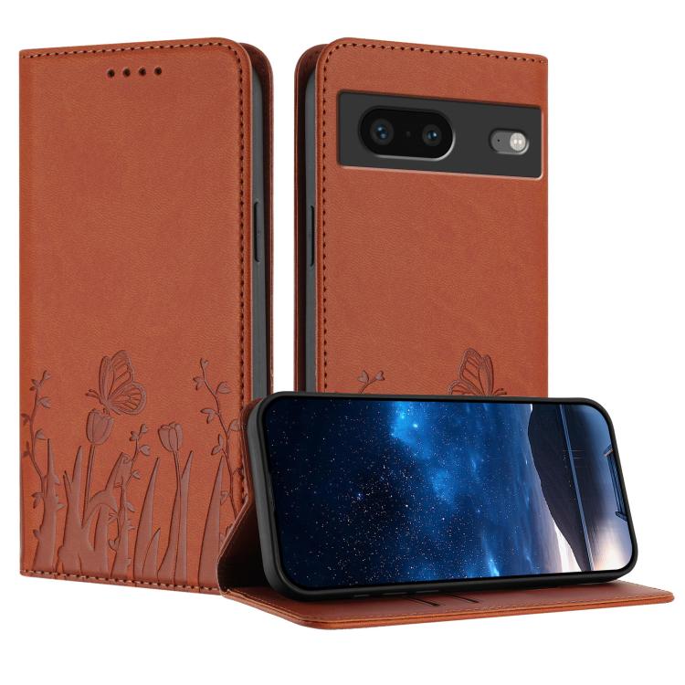 Tulips Butterfly Pattern Magnetic Vegan Leather Phone Case, For Google Pixel 7a, For Google Pixel 7 Pro, For Google Pixel 7, For Google Pixel 6a