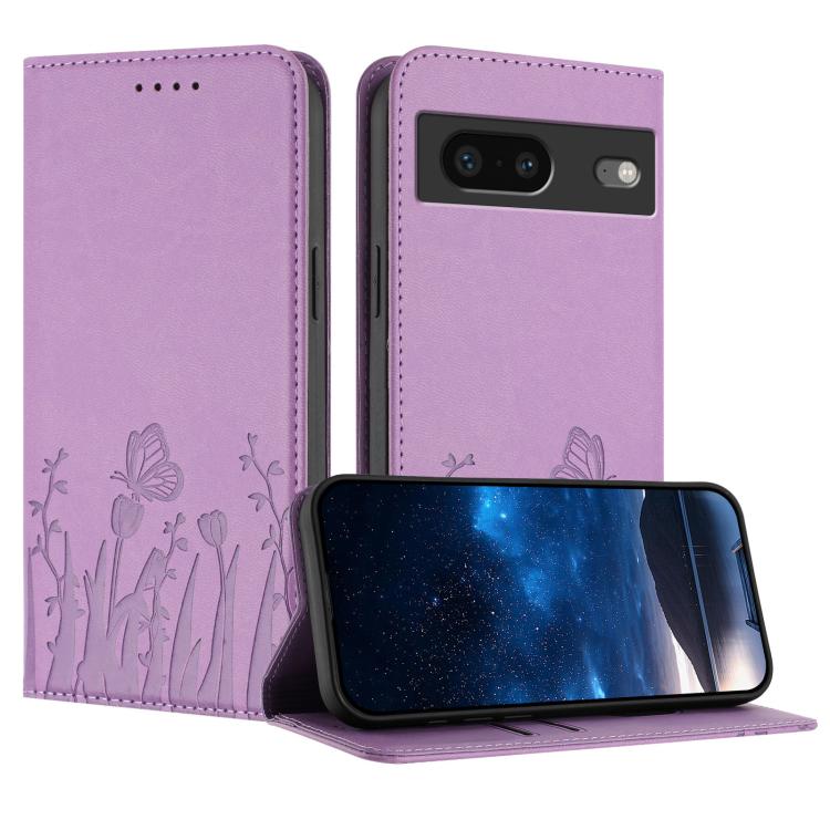 Tulips Butterfly Pattern Magnetic Vegan Leather Phone Case, For Google Pixel 7a, For Google Pixel 7 Pro, For Google Pixel 7, For Google Pixel 6a