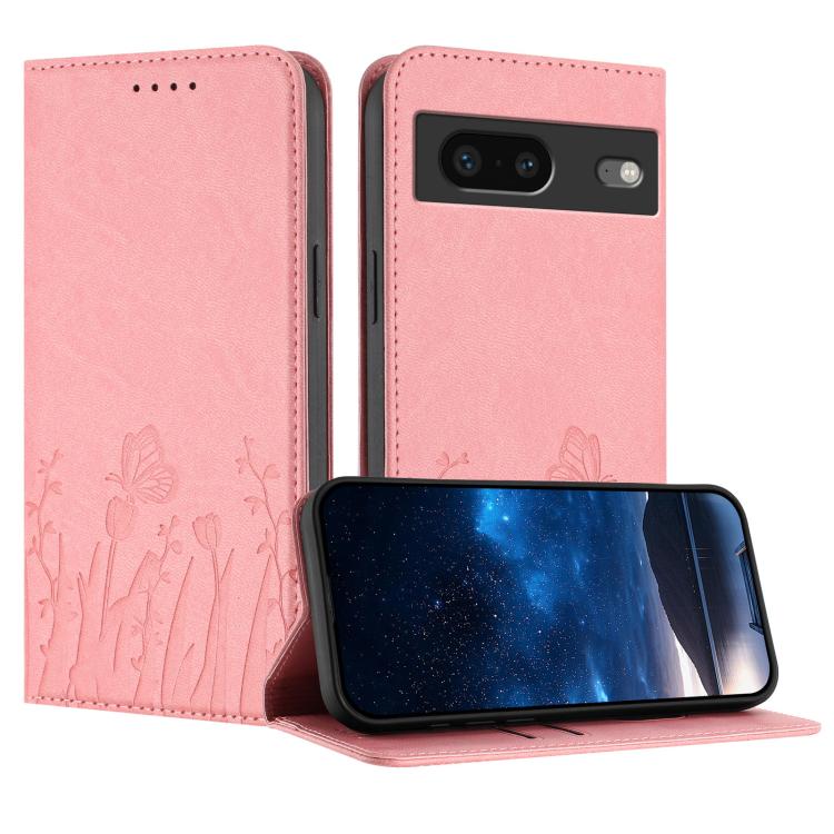 Tulips Butterfly Pattern Magnetic Vegan Leather Phone Case, For Google Pixel 7a, For Google Pixel 7 Pro, For Google Pixel 7, For Google Pixel 6a