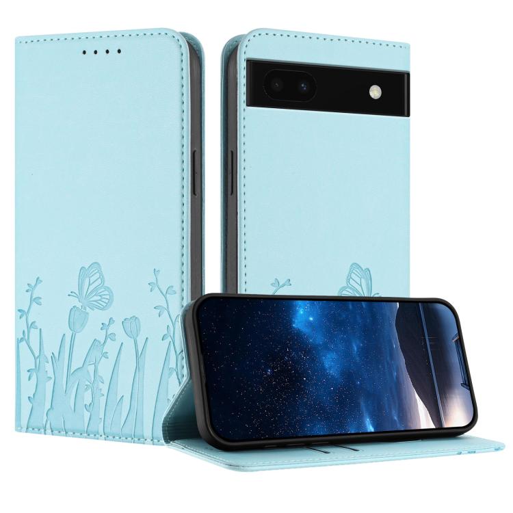 Tulips Butterfly Pattern Magnetic Vegan Leather Phone Case, For Google Pixel 7a, For Google Pixel 7 Pro, For Google Pixel 7, For Google Pixel 6a