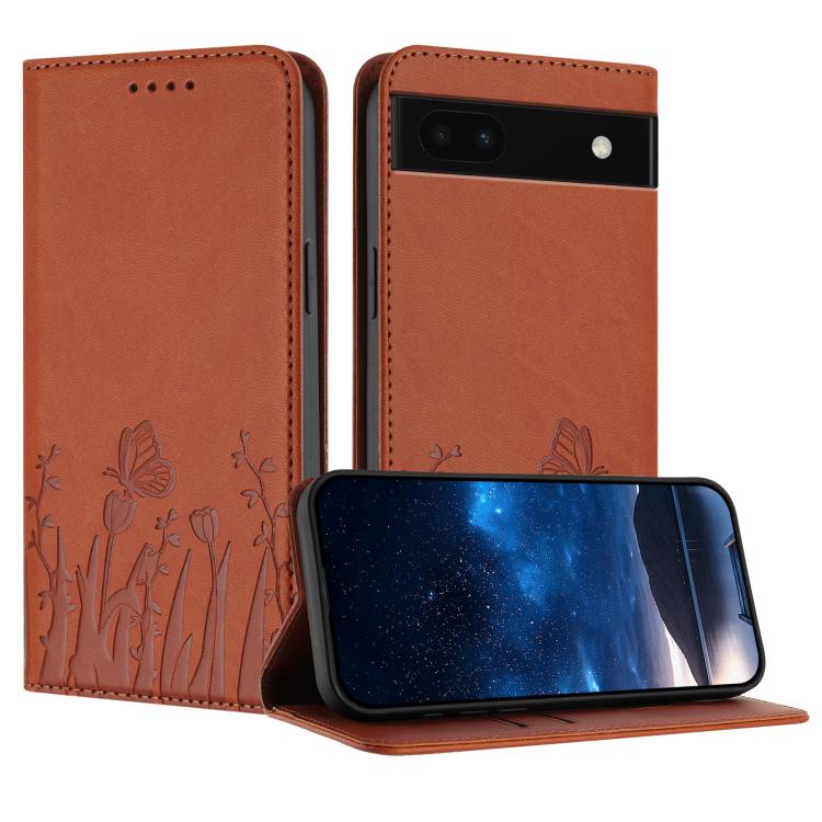 Tulips Butterfly Pattern Magnetic Vegan Leather Phone Case, For Google Pixel 7a, For Google Pixel 7 Pro, For Google Pixel 7, For Google Pixel 6a