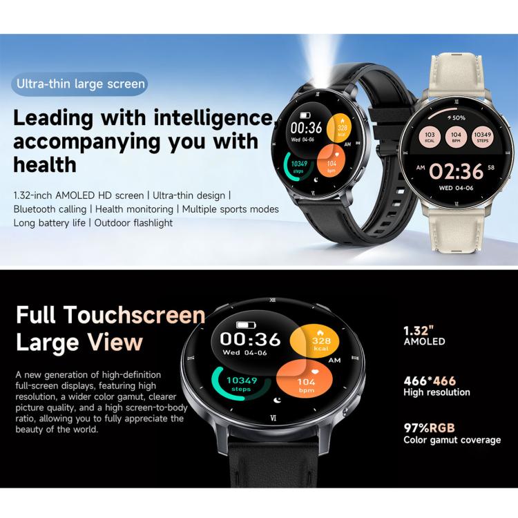 HT39 1.32 inch Ultra-thin Sports Smart Watch Supports Bluetooth Call / Heart Rate / Pressure / Sleep Monitoring, Black, Pale Gold