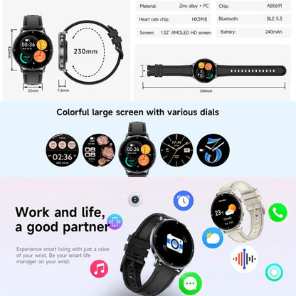 HT39 1.32 inch Ultra-thin Sports Smart Watch Supports Bluetooth Call / Heart Rate / Pressure / Sleep Monitoring, Black, Pale Gold