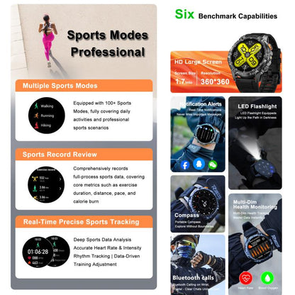 YK16 1.7 inch Sports Smart Watch Supports Heart Rate / Sleep Monitoring