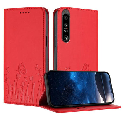 Tulips Butterfly Pattern Magnetic Vegan Leather Phone Case, For Sony Xperia Ace III, For Sony Xperia 1 IV, For Sony Xperia 10 IV
