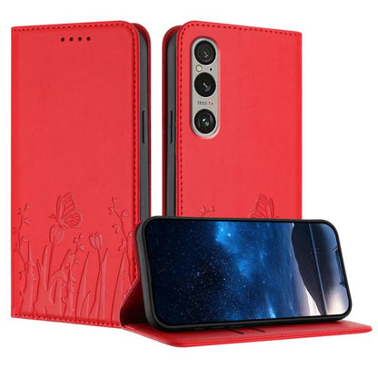 Tulips Butterfly Pattern Magnetic Vegan Leather Phone Case, For Sony Xperia 10 VII, For Sony Xperia 1 VII, For Sony Xperia 10 VI, For Sony Xperia 1 VI, For Sony Xperia 5 VI, For Sony Xperia 5 V, For Sony Xperia 1 V, For Sony Xperia 10 V                ...
