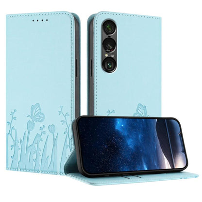 Tulips Butterfly Pattern Magnetic Vegan Leather Phone Case, For Sony Xperia 10 VII, For Sony Xperia 1 VII, For Sony Xperia 10 VI, For Sony Xperia 1 VI, For Sony Xperia 5 VI, For Sony Xperia 5 V, For Sony Xperia 1 V, For Sony Xperia 10 V                ...