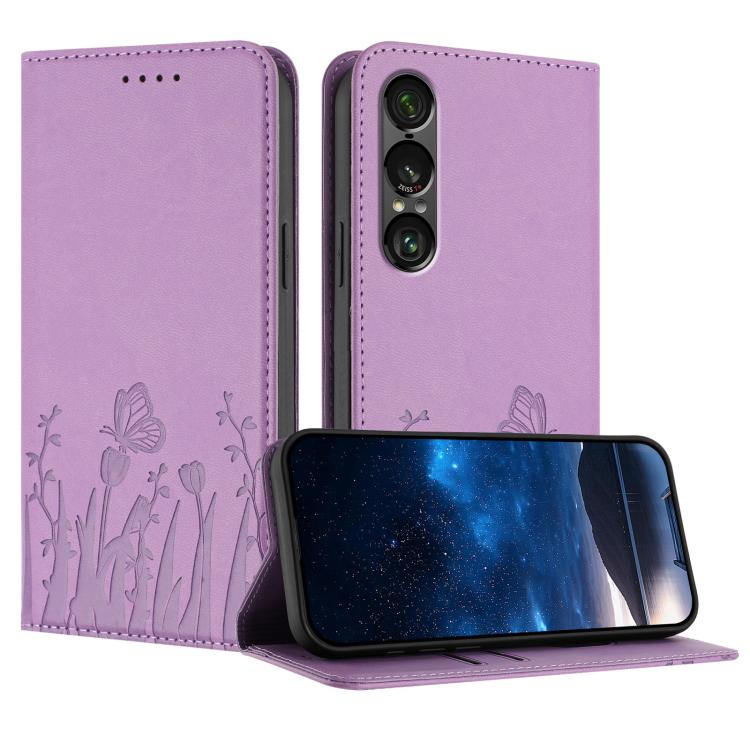 Tulips Butterfly Pattern Magnetic Vegan Leather Phone Case, For Sony Xperia 10 VII, For Sony Xperia 1 VII, For Sony Xperia 10 VI, For Sony Xperia 1 VI, For Sony Xperia 5 VI, For Sony Xperia 5 V, For Sony Xperia 1 V, For Sony Xperia 10 V                ...
