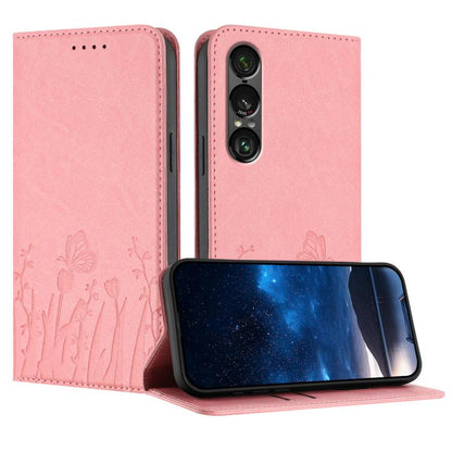 Tulips Butterfly Pattern Magnetic Vegan Leather Phone Case, For Sony Xperia 10 VII, For Sony Xperia 1 VII, For Sony Xperia 10 VI, For Sony Xperia 1 VI, For Sony Xperia 5 VI, For Sony Xperia 5 V, For Sony Xperia 1 V, For Sony Xperia 10 V                ...