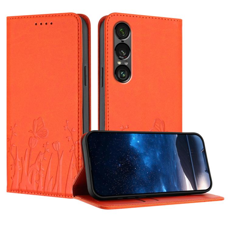 Tulips Butterfly Pattern Magnetic Vegan Leather Phone Case, For Sony Xperia 10 VII, For Sony Xperia 1 VII, For Sony Xperia 10 VI, For Sony Xperia 1 VI, For Sony Xperia 5 VI, For Sony Xperia 5 V, For Sony Xperia 1 V, For Sony Xperia 10 V                ...